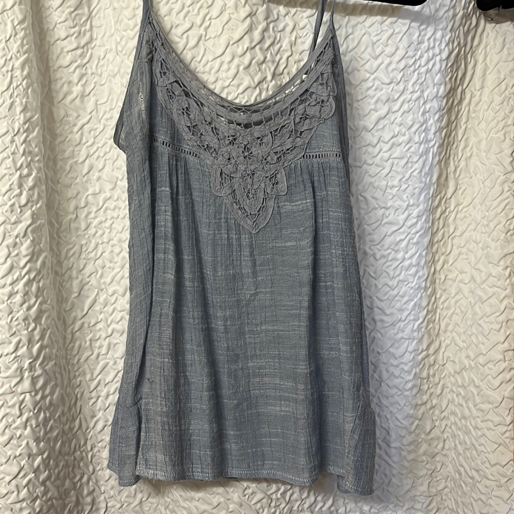 Baby blue Floral Embroidered Tank